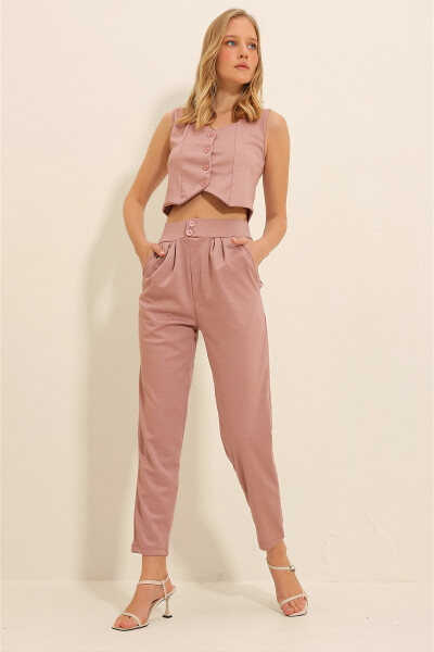 Women's Powder Pink High Waist Carrot Pants ALC-X11148 - 9