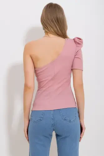 Women's Powder Pink One Shoulder Detail Blouse ALC-X11799 - 5