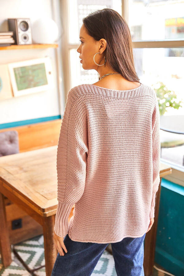 Women's Powder Sleeve Detailed Honeycomb Knit Sweater KZK-19000399 - 5