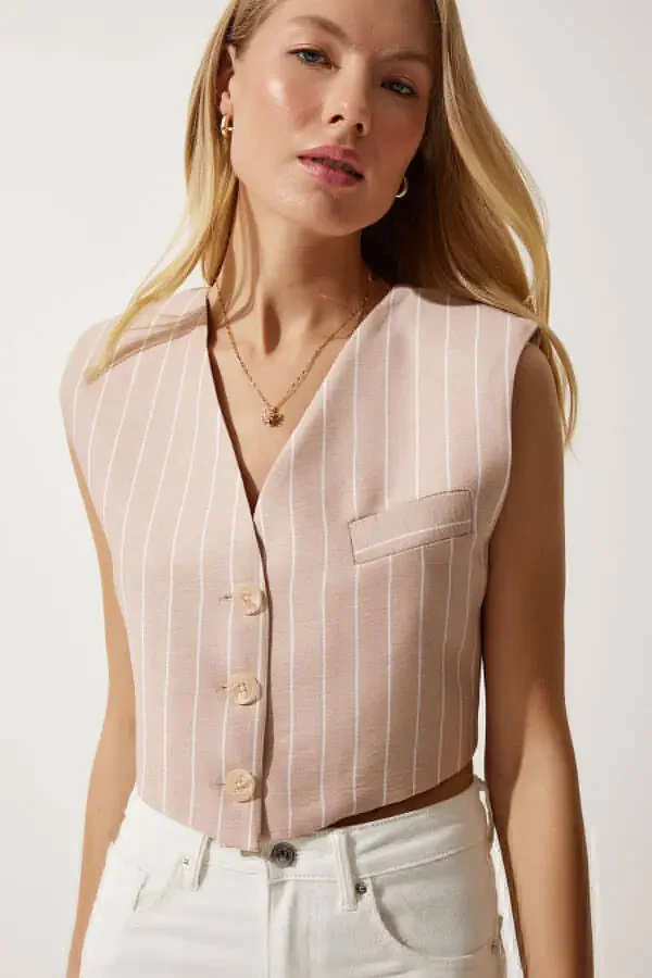 Women's Powder Stripe Mini Knitted Vest TO00125 - 1