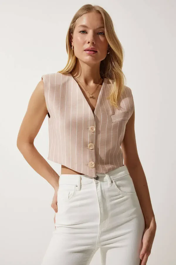 Women's Powder Stripe Mini Knitted Vest TO00125 - 2