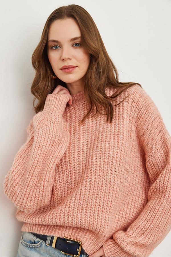 Women's Powder Thick Knit Thistle Balloon Sleeve Tricot Sweater KZK-19000863 - 4