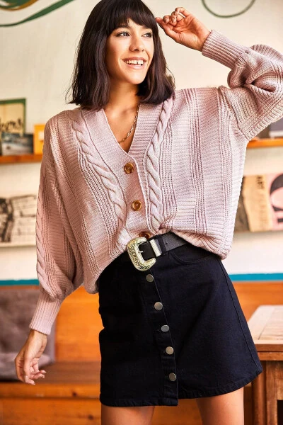 Women's Powdered Bouffant Braid Knit Cardigan HRK-19000082 - OLALOOK