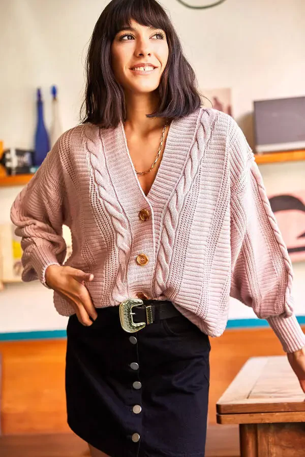 Women's Powdered Bouffant Braid Knit Cardigan HRK-19000082 - 2