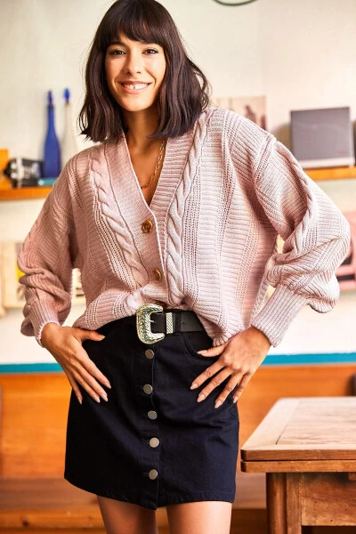 Women's Powdered Bouffant Braid Knit Cardigan HRK-19000082 - 4