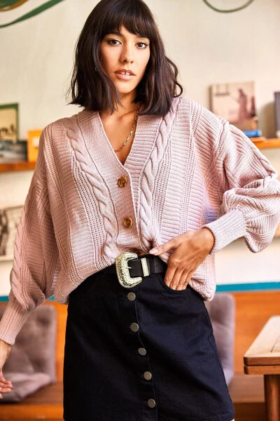 Women's Powdered Bouffant Braid Knit Cardigan HRK-19000082 - 5