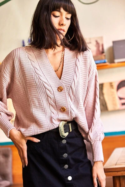 Women's Powdered Bouffant Braid Knit Cardigan HRK-19000082 - 6