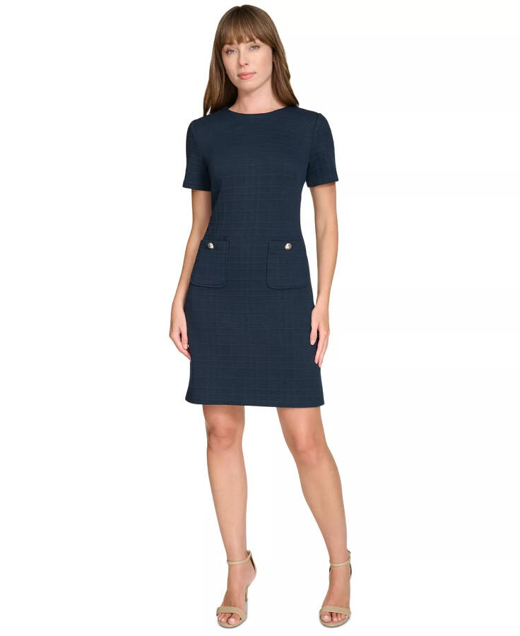 Women's Power-Grid Round-Neck Shift Dress Sky Captain - 1