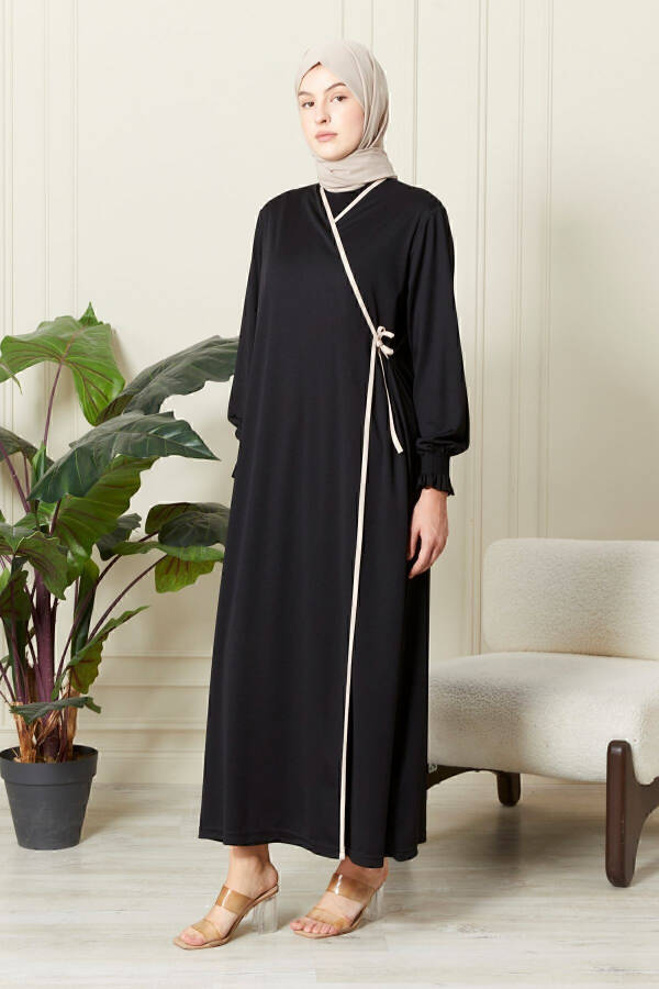 Women's Prayer Dress with Sleeve Details, Cross Collar, Bracelet, and Side Tie - 1