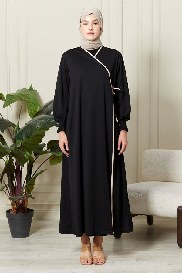 Women's Prayer Dress with Sleeve Details, Cross Collar, Bracelet, and Side Tie - 2