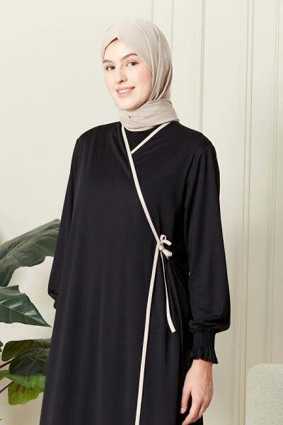 Women's Prayer Dress with Sleeve Details, Cross Collar, Bracelet, and Side Tie - 5