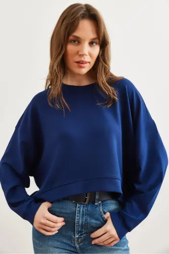 Women's Premium Oversize Casual Sweatshirt in Navy with Modal Touches SWT-19000713 - 5