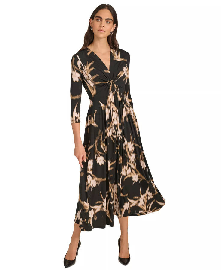 Women's Printed 3/4-Sleeve Midi Dress Black Oyster Multi - 1