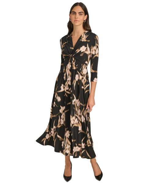 Women's Printed 3/4-Sleeve Midi Dress Black Oyster Multi - 3