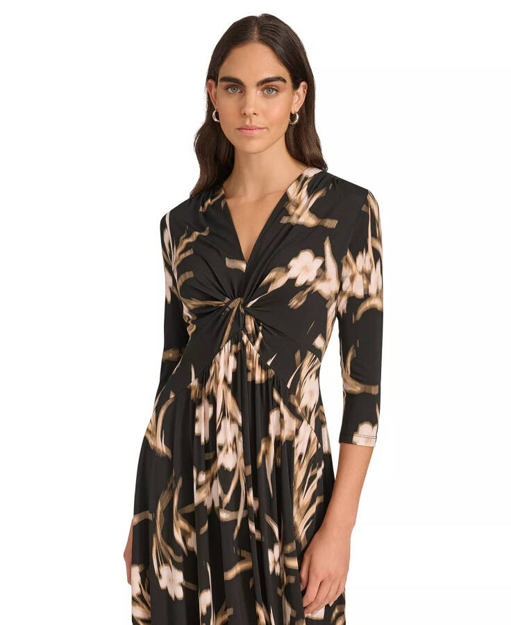 Women's Printed 3/4-Sleeve Midi Dress Black Oyster Multi - 6