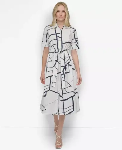 Women's Printed Cotton Shirt Dress 