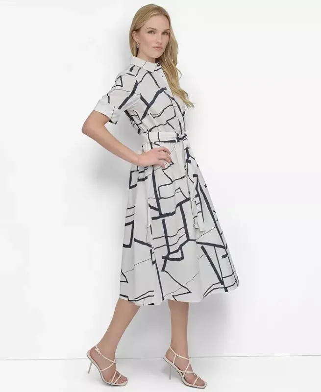 Women's Printed Cotton Shirt Dress - 4