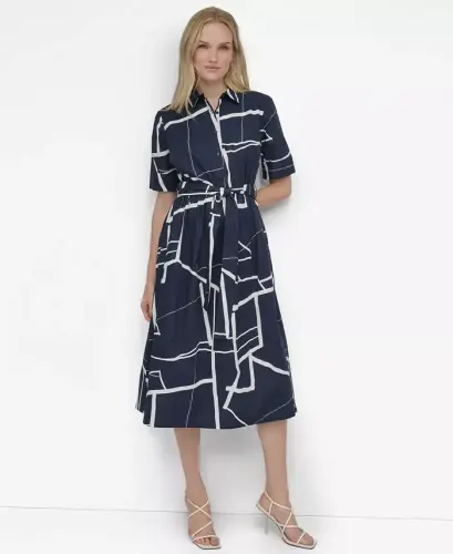 Women's Printed Cotton Shirt Dress - 1