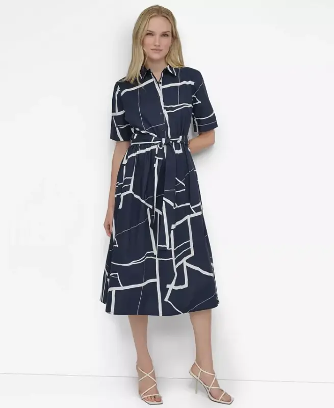 Women's Printed Cotton Shirt Dress - DKNY