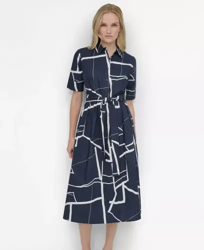 Women's Printed Cotton Shirt Dress - 2