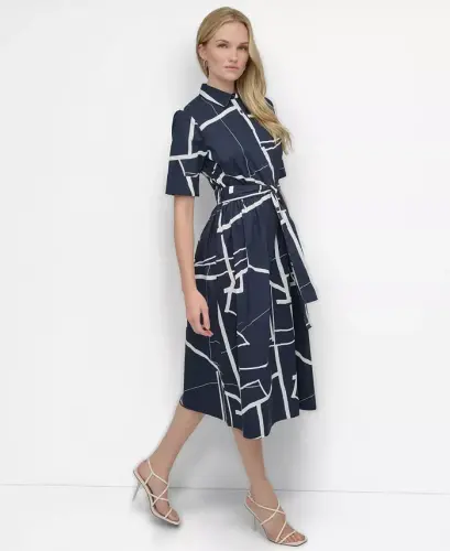 Women's Printed Cotton Shirt Dress - 4