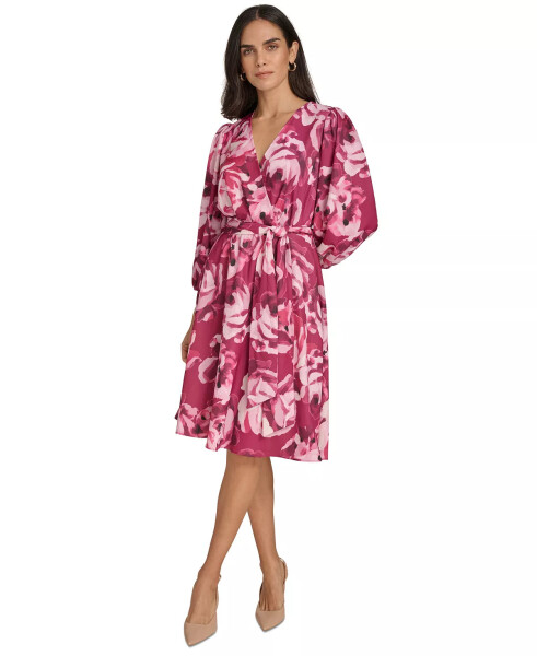 Women's Printed Faux-Wrap A-Line Dress Mulberry Multi - 1