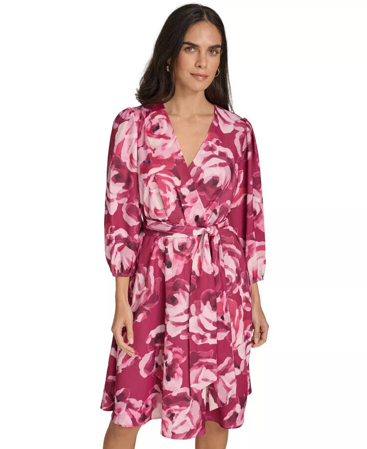 Women's Printed Faux-Wrap A-Line Dress Mulberry Multi - 3