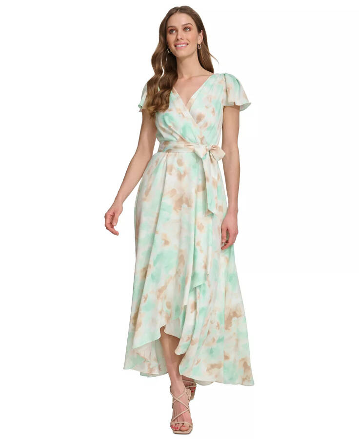 Women's Printed Faux-Wrap Gown Light Green - 1