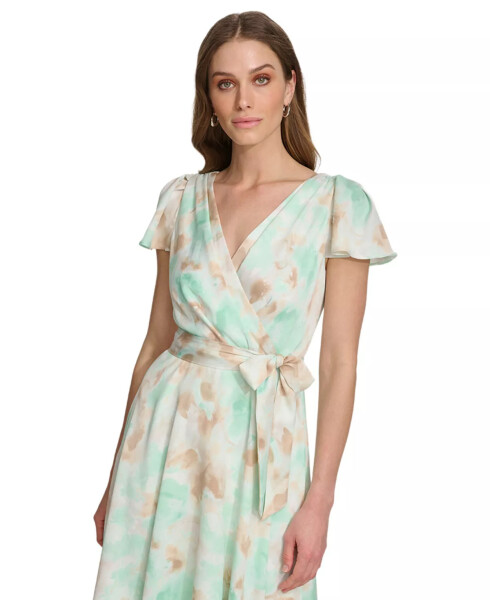 Women's Printed Faux-Wrap Gown Light Green - 4