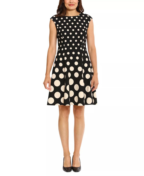 Women's Printed Fit & Flare Dress Black/Bone - 1