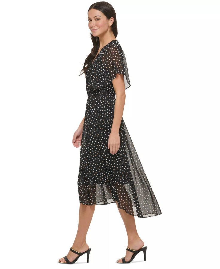 Women's Printed Flutter-Sleeve Fit & Flare Dress Black Multi - 3