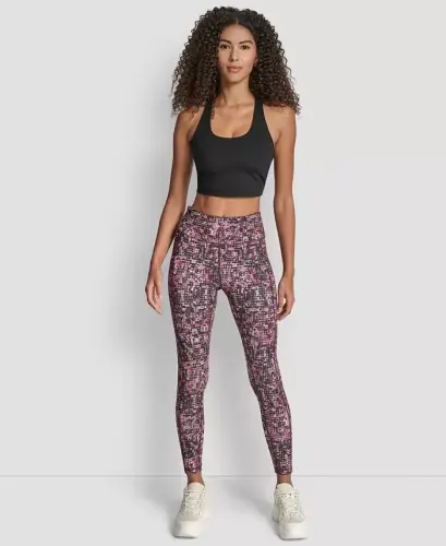 Women's Printed High-Waist 7/8 Tights - Chameleon Festive Pink - DKNY (1)