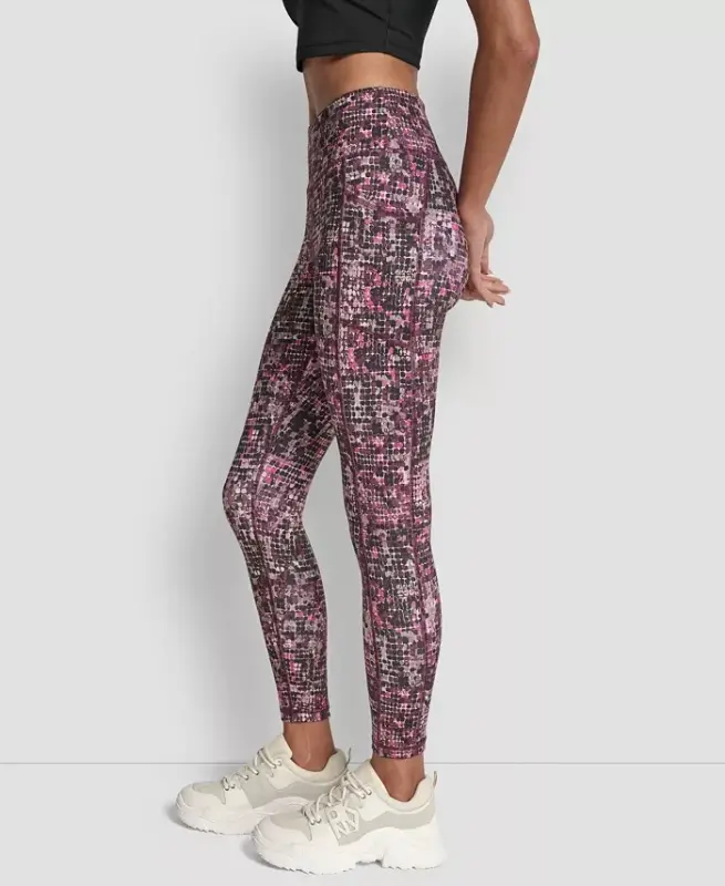 Women's Printed High-Waist 7/8 Tights - Chameleon Festive Pink - 3