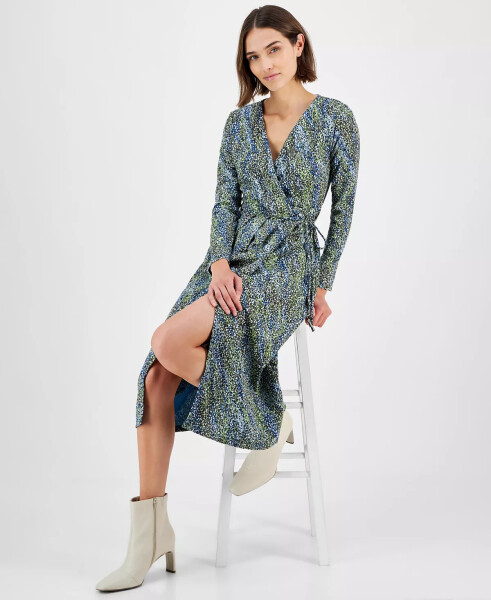 Women's Printed Long-Sleeve Midi Wrap Dress Deep Sea Print - 2