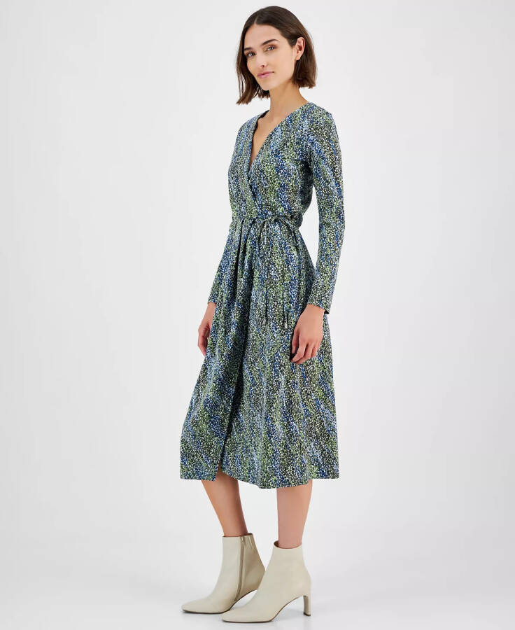 Women's Printed Long-Sleeve Midi Wrap Dress Deep Sea Print - 3