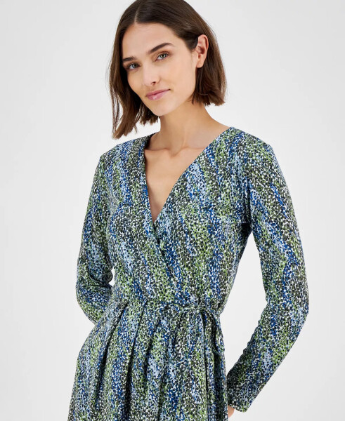 Women's Printed Long-Sleeve Midi Wrap Dress Deep Sea Print - 4