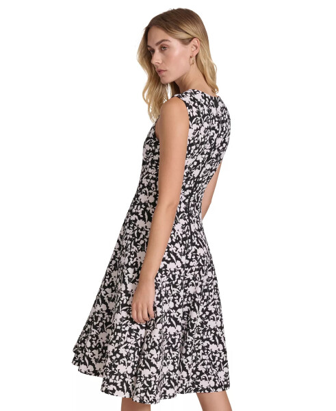 Women's Printed Scuba-Crepe A-Line Dress Black Cream - 2