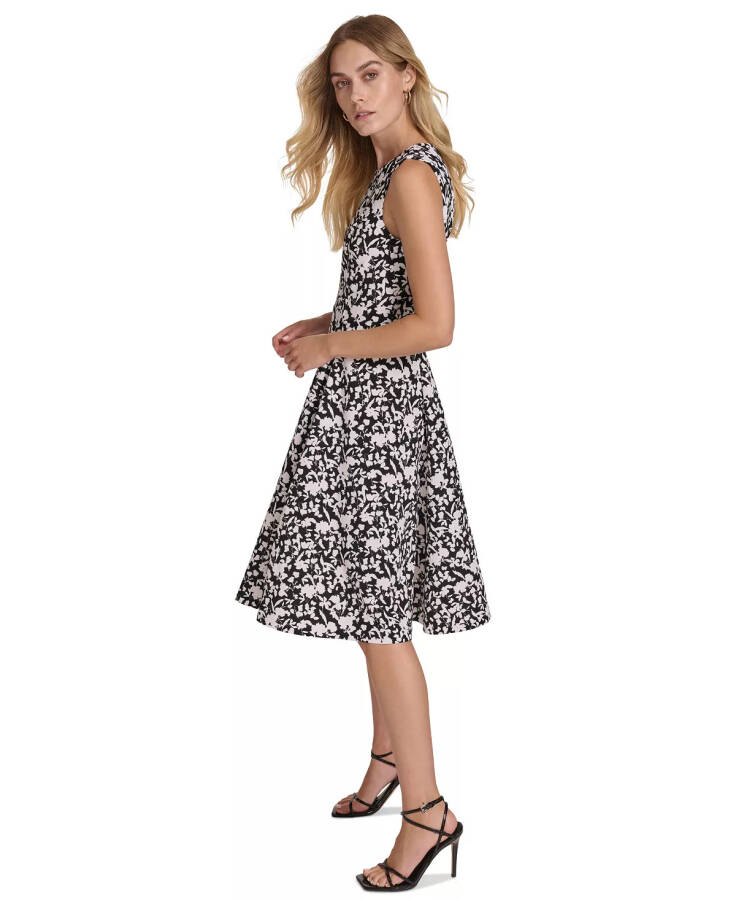 Women's Printed Scuba-Crepe A-Line Dress Black Cream - 3