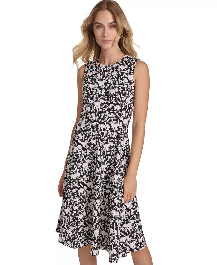 Women's Printed Scuba-Crepe A-Line Dress Black Cream - 4