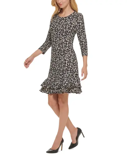 Women's Printed Shift Dress-Black,whitecap - 4
