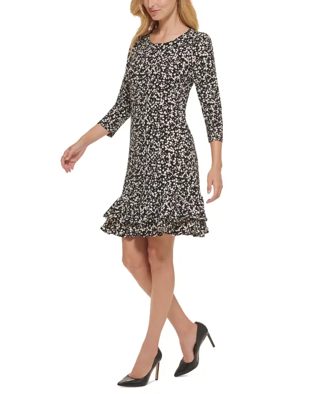 Women's Printed Shift Dress-Black,whitecap - 4