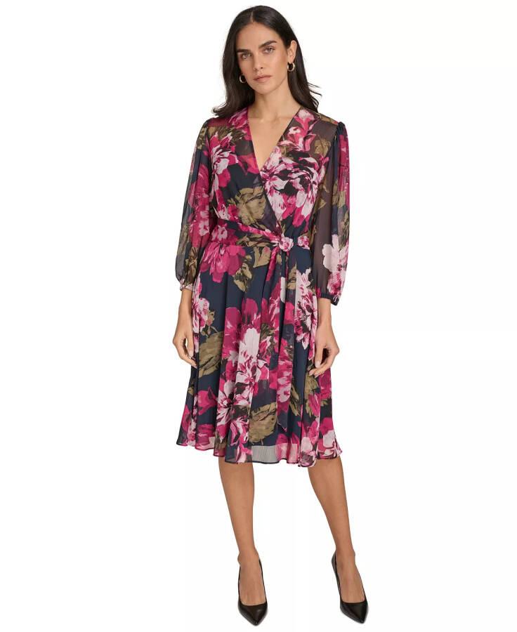 Women's Printed Surplice-Neck A-Line Faux-Wrap Dress Indigo Multi - 1