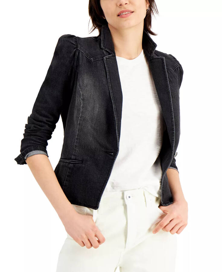 Women's Puff-Sleeve Blazer, Created for Modazone Deep Black - 1