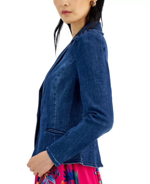 Women's Puff-Sleeve Blazer, Modazone için Derin Deniz Rengi Yaratılmıştır - 2