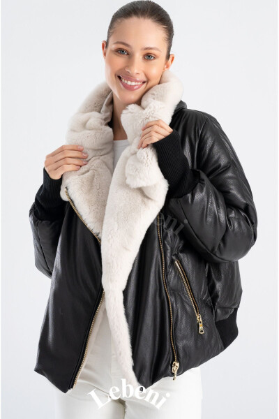 Women's Puffer Jacket - Winter Furry Hooded Jacket - 4