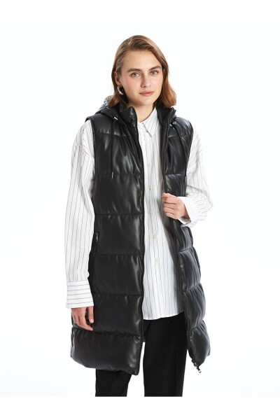 Women's Puffer Vest with Leather Look - 1