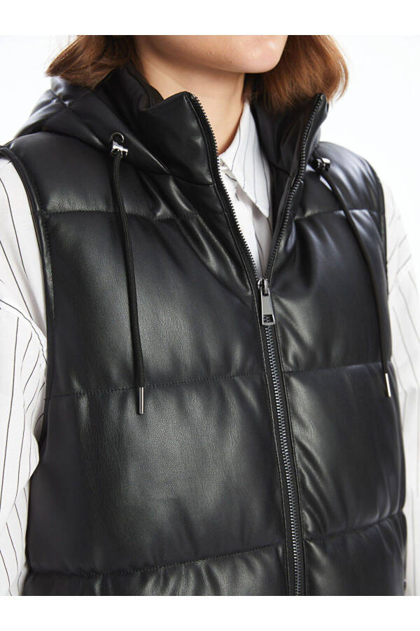 Women's Puffer Vest with Leather Look - 2