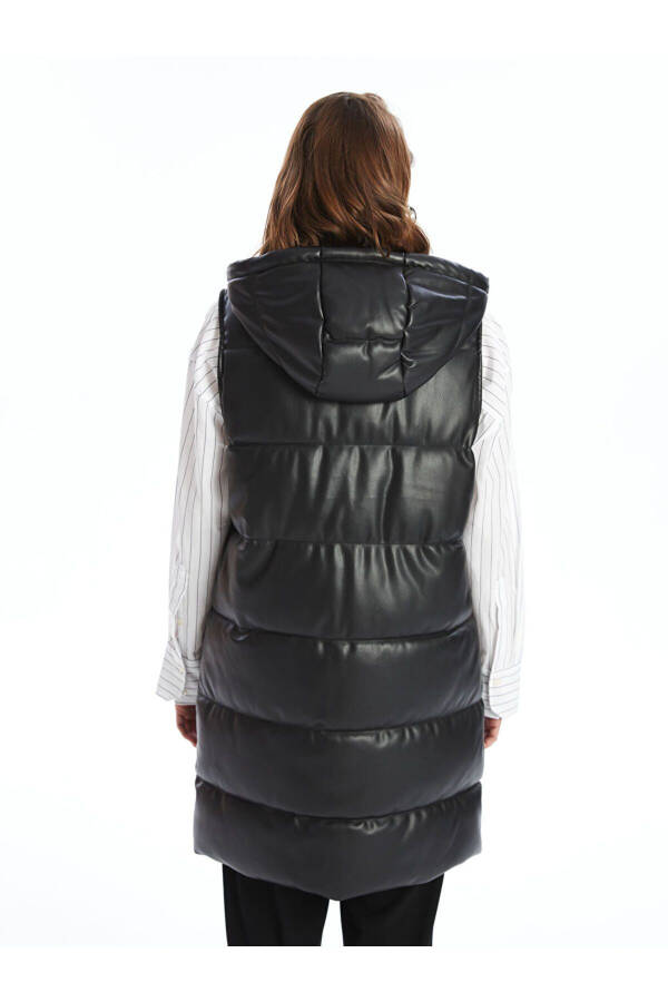 Women's Puffer Vest with Leather Look - 4