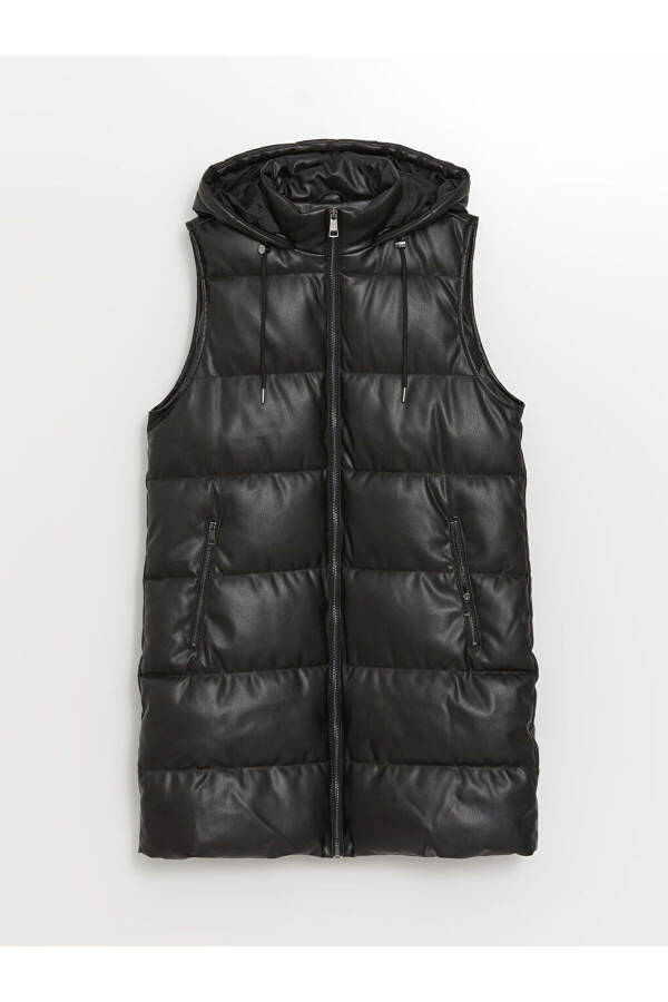 Women's Puffer Vest with Leather Look - 5