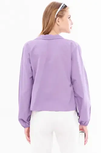Women's Purple Collar Crossover Blouse ARM-22Y024025-Purple - 4